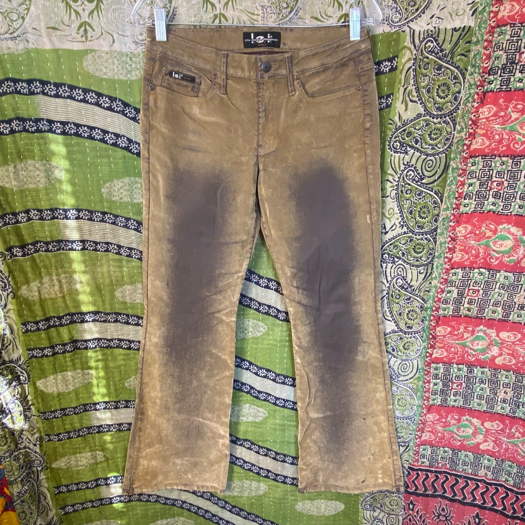 Vintage Y2k Lei Olive Green Distressed Low Rise Boot Cut Jeans Size 9